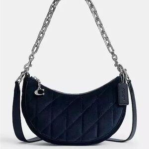 Coach Mira Shoulder Bag with Quilting in Silver/Blue Velvet & Leather NWT 💙